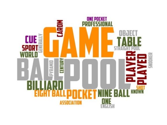 Pocket Billiards Typography Background: A Vibrant Word Cloud for Creative Expression